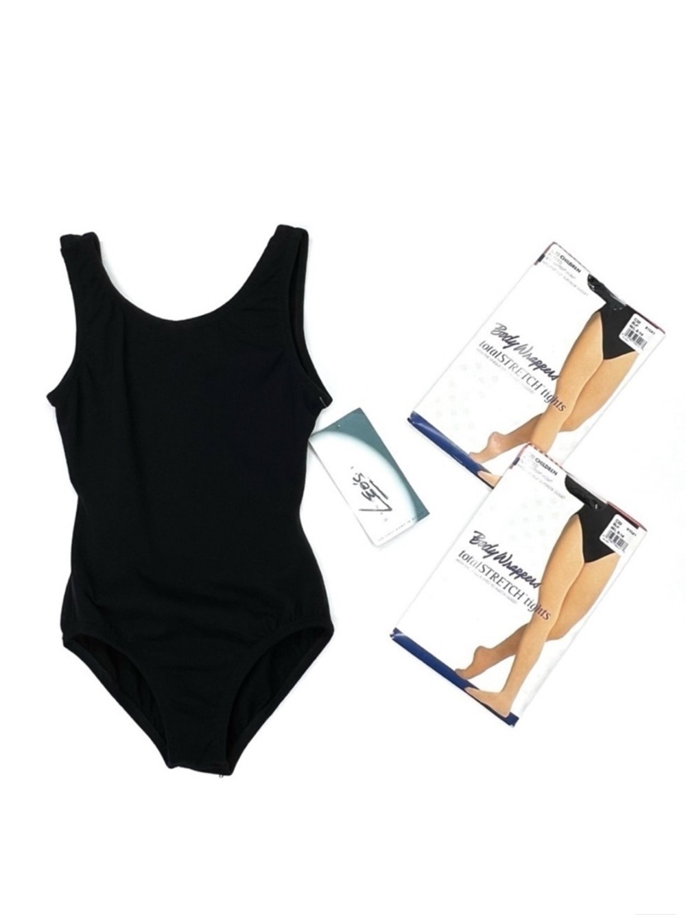 Body Wrappers 2 Pair Footed Tights Black M/L + Leo’s Large Black Leotard New NWT